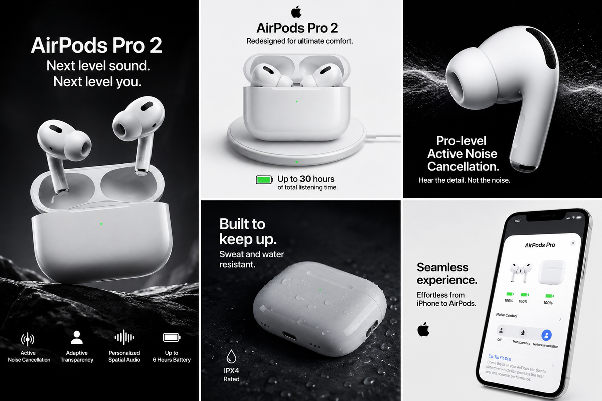 AirPods Pro 2 ANC (USB-C) Control In-Ear Hi-Fi Stereo Earbuds with Charging Case